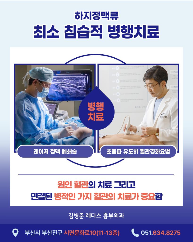 하지정맥류 최소 침습적 병행치료 원인혈관 치료 연결된 병적인 가지 혈관 치료 중요