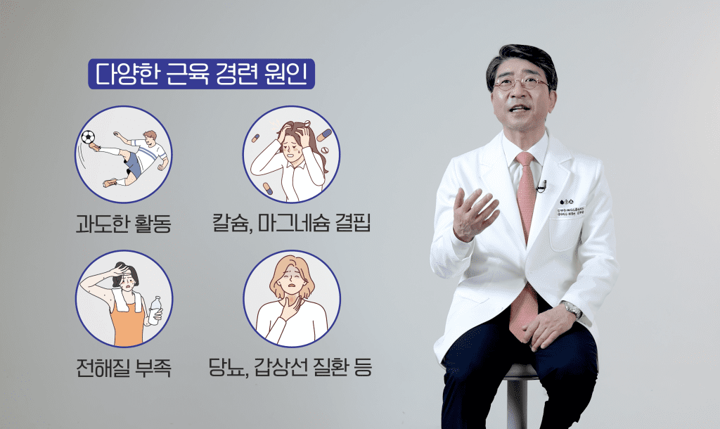 자다가 다리쥐 나는 다양한 원인들, 과도한 활동, 칼슘과 마그네슘의 결핍, 전해질 부족, 당뇨와 갑상선 질환 등